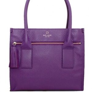 New Kate Spade Tote Southport Ave Cameron Leather African Violet Blk/Wht Stripes